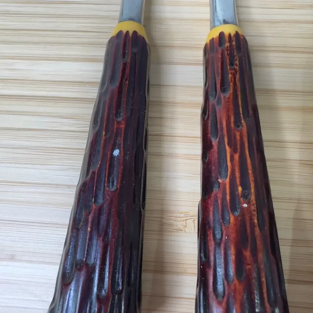 Vintage MCM Fleetwood Designer‎ Stainless Steak Knives Faux Wood Handle Set of 4